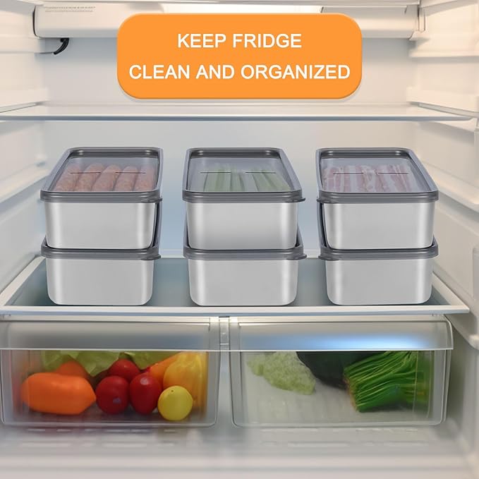 2Pack Bacon Holder for Fridge,Bacon Container for Refrigerator,Deli Meat Box for Refrigerator,304SS Airtight Food Storage Container,Stackable Fridge Organizer with Locking Lid (BPA Free)