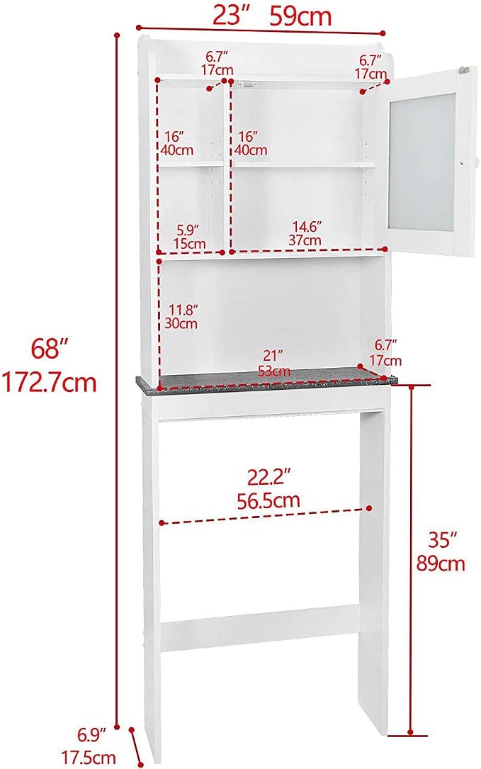 ZENY Over The Toilet Storage Cabinet, Bathroom Organizer with Adjustable Shelf and Double Doors, Freestanding Bathroom Space Saver Toilet Rack (White)