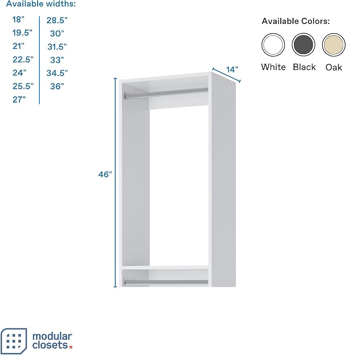 Double Hanging Closet Unit - Modular Closet System For Corner - Organizers And Storage Shelves (White, 34.5 Inches Wide)
