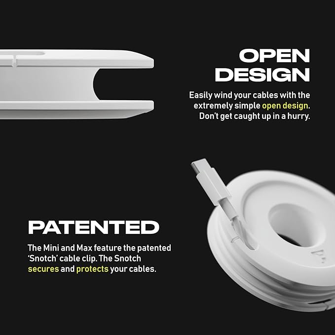 Side Winder Mini and Max Headphone, Earbud and Charging Cable Winder and Organizer Perfect for Wrapping Earbuds and Cords for Travel and Organization (Black, Max)