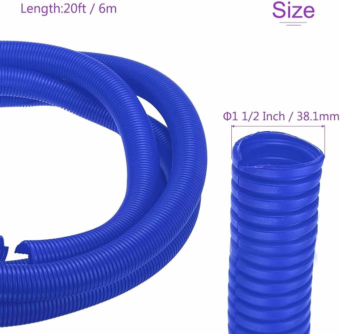 DMiotech 20ft Wire Loom Split Tubing 1 1/2 Inch(38.1mm) ID, Cord Protectors from Pet Flexible Conduit Cable Management for Office Home Garden, Blue