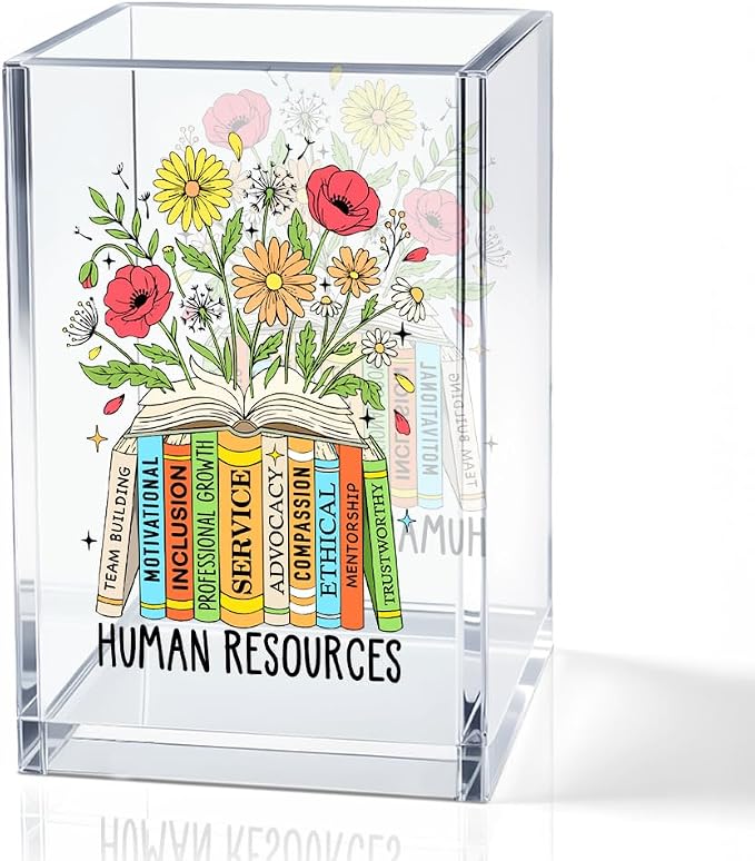 Human Resources Acrylic Cosmetic Pencil Holder Cup, Floral Books Pen Holder for Home Office Desk Accessories for HR Manager Director, Pen Organizer, Marker Holder, Funny HR Work Thank You Gifts