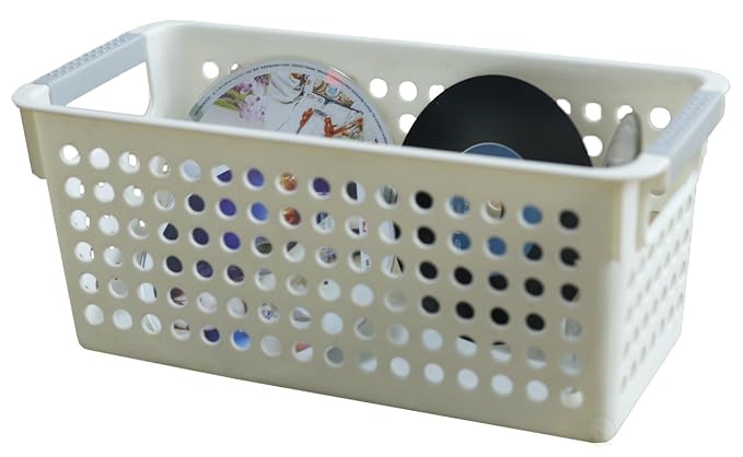 Basicwise Set of 3 White Rectangular Plastic Storage Basket with Easy-Grip Handles Ventilated Organizer Bin for Bathroom Pantry Closet Laundry Kitchen Shelf Countertop & Home Organization Essentials