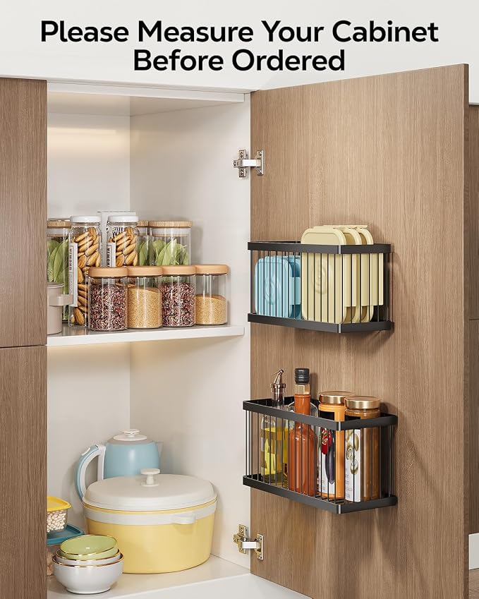 Nieifi Adhesive Cabinet Door Organizer, 5 Pack, Black | Lid Organizers, Tumbler Lid Organizer and Straw Holder, Wall Mounted, Inside Cabinet Storage Boxes
