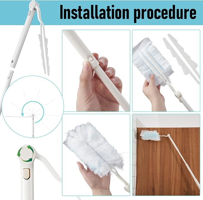 Colingmill 12 Pcs 3 ft Replacement Handles Compatible with Duster Refills, Long Extended Handle Only, Adjustable Length for Ceiling Fans, Blinds, Shelves, Windows, Foldable & Extendable (White)