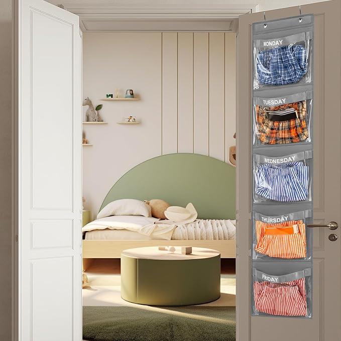 2 Pcs Day of Week Clothing Organizer Monday to Friday School Clothes Organizer for Kids Weekly Hanging Closet Organizer (GREY)