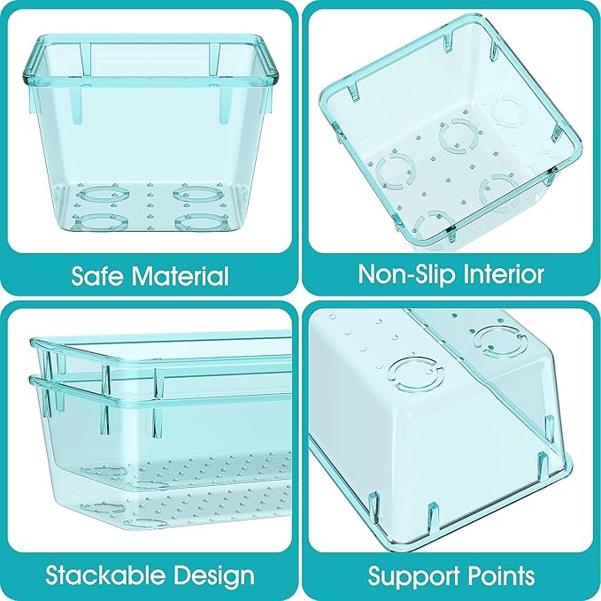 StorMiracle 7 PCS Clear Plastic Drawer Organizers Set, 4 Size Desk Drawer Organizer Trays for Makeup, Jewelry, Kitchen Utensils, Gadgets and Office Accessories, Sea Blue
