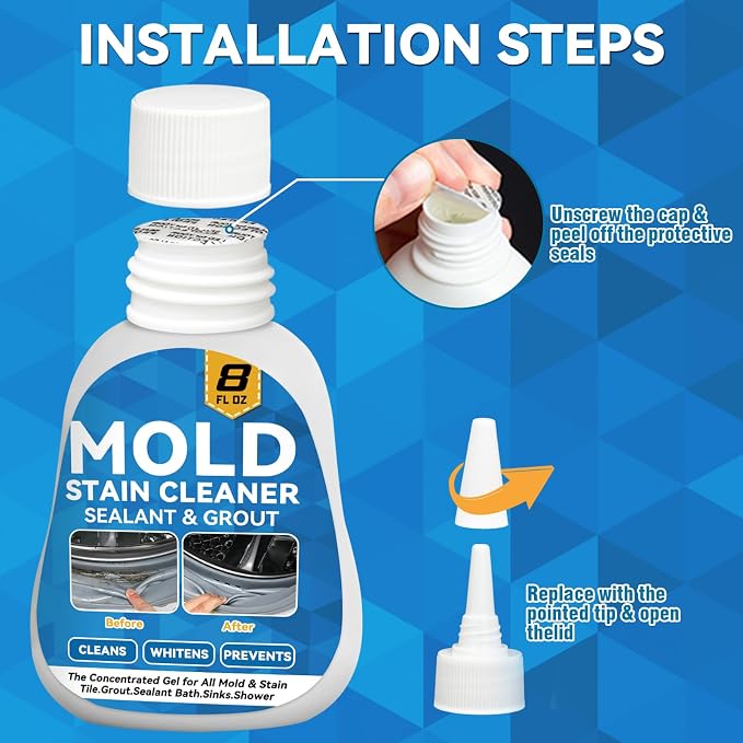Mold Stain Cleaner, 8 Floz Washing Machine Cleaner Gel with Brush, Household All-Purpose Cleaner Highly Effective in Penetrating for Grout, Fridge, Bathroom, Shower, Front Load Washer, Tile Bathtub