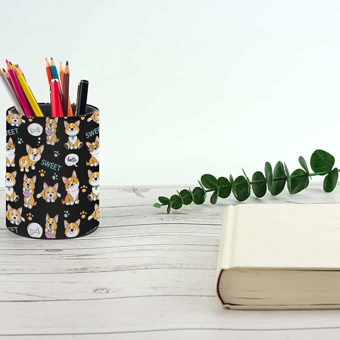 Cute Corgi Pen Holder Pencil Cup for Desk Organizer | Cute Makeup Brush Holder PU Multifunctional Office Suppliesfor Decor Home Classroom School
