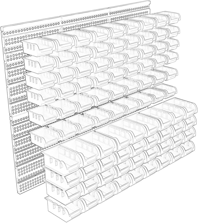 Wall-Mounted Garage Storage Bins, Parts Rack System, Plastic Hanging & Stackable Organizers, Hardware & Tool Storage for Workshop, Craft Room, School & Shop, 90PCS