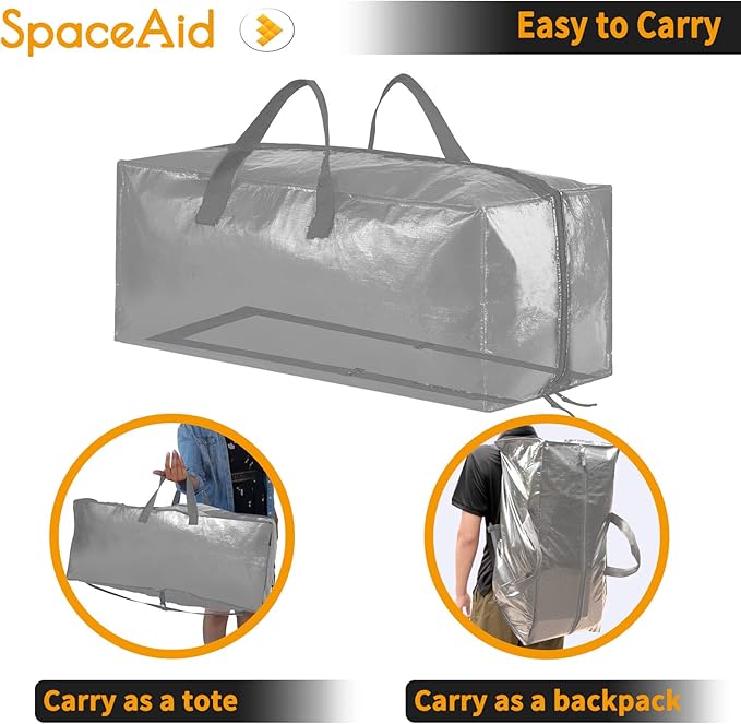 SpaceAid Heavy Duty Moving Bags, Extra Large Storage Totes W/Backpack Straps Strong Handles & Zippers, Alternative to Moving Boxes, Packing & Moving Supplies, Gley (6 Pack)