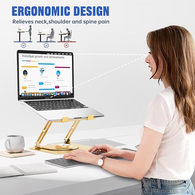 JOYEKY Laptop Stand for Desk, Adjustable Computer Stand with 360° Rotating Base, Ergonomic Laptop Riser for Collaborative Work, Foldable & Portable Laptop Stand, fits for All 10-16" Laptops