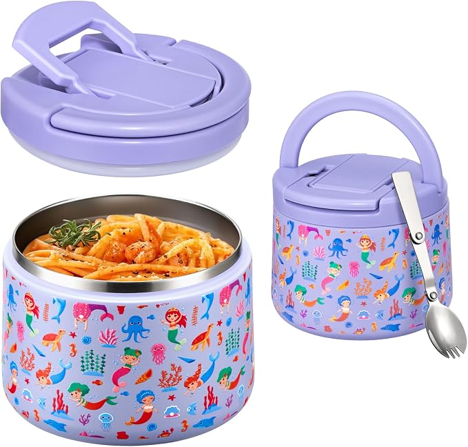 Itslife 14oz Vacuum Insulated Soup Thermo for Hot Food, Kids Lunch Container with Leakproof Buckle Lid, Wide Mouth Stainless Steel Food Jar with Spoon
