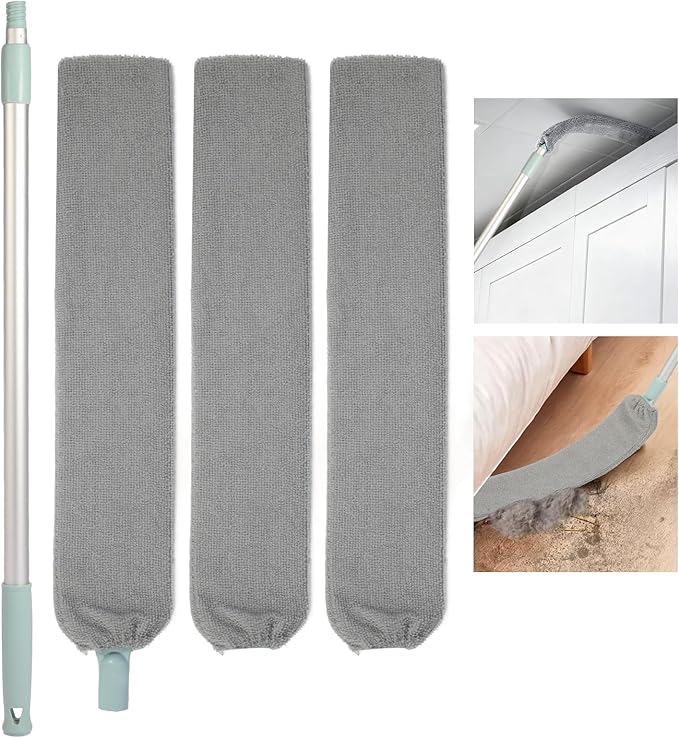 Retractable Gap Dust Cleaner, Long Handle CleaningTool with 3 Washable Microfiber Dusting Cloths, Duster Brush for Cleaning Under Appliances