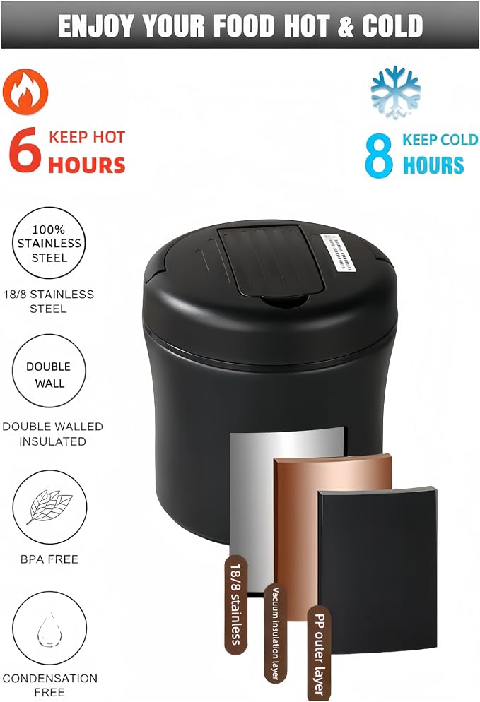 40oz Insulated Lunch Container with Thermal Bag & Folding Spoon – Stainless Steel Leak Proof Food Jar, Large Capacity Bento Box for Hot Food, Thermos for Adults Office Work