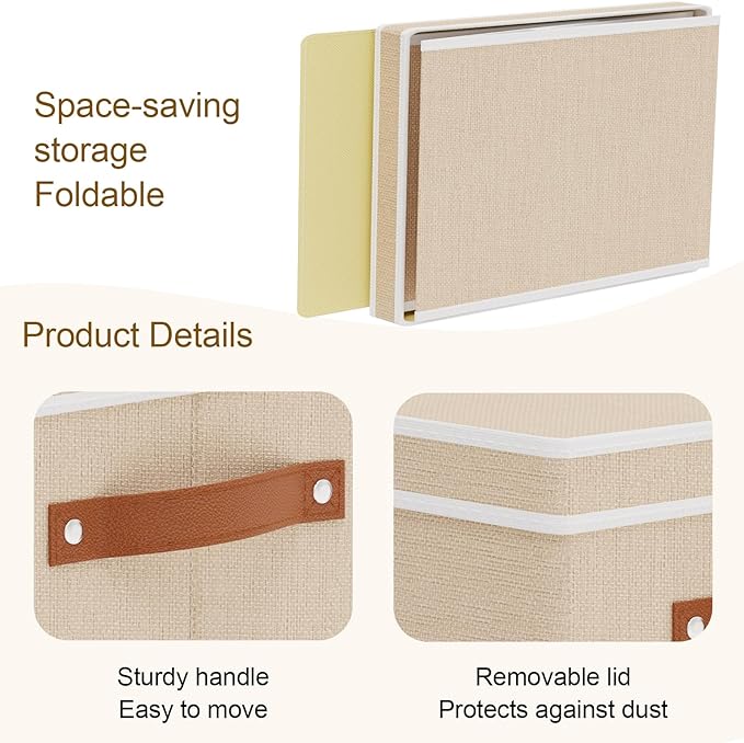 Storage Boxes with Lids, 10.2×7.8×6.7 Inch Storage Baskets, Closet Organizers for Shelves Organizing with Handles, Beige, 5-Pack