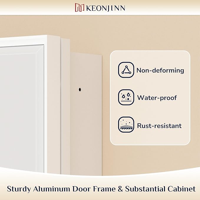 Keonjinn 20" x 26" White Medicine Cabinets for Bathroom with Mirror, Recessed or Surface Wall-Mounted Aluminum Alloy Framed Beveled Mirror, Single Door Farmhouse Bathroom Mirror with Storage Cabinet