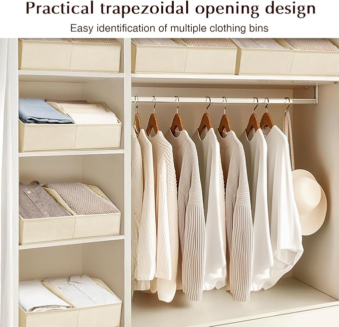 Homsorout Closet Organizers and Storage Bins - 4 Pack Collapsible Divided Trapezoidal Cube Storage Bins Baskets with Orange Handle for Organizing Clothes Blankets, Toys, Books, Towels(Beige)