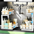 Under Sink Organizer, Pull Out Kitchen Storage Cabinet Organizer, 2-Tier Metal Slide Out Shelf for Bathroom Laundry Kitchen Storage with Drawers, 11.8"W x 15.9"D x 13.8-16.9"H, White, 2 Pack
