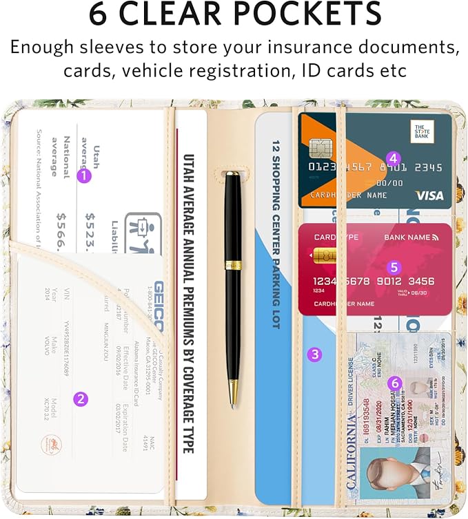 CoBak Car Registration and Insurance Holder | Vehicle Glove Box Organizer, Auto Truck Compartment Document Case with Magnetic Closure for Insurance & Driver License