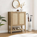 SICOTAS Rattan Shoe Cabinet with Storage - 5 Tier Farmhouse Boho Shoe Organizer Storage Cabinet with Shelves & Doors, Tall Shoe Rack Cabinet for Entryway, Living Room, Closet (Carbon Cherry)