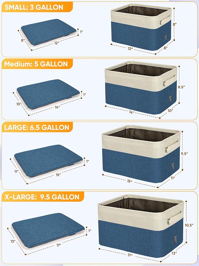 BALEINE 4 Pack Fabric Closet Storage Bins for Shelves, Linen Closet Organizers and Storage, Decorative Baskets for Organizing, Shelf, Clothes, Home, Office (Navy Blue, 17''x13''x10.5'')