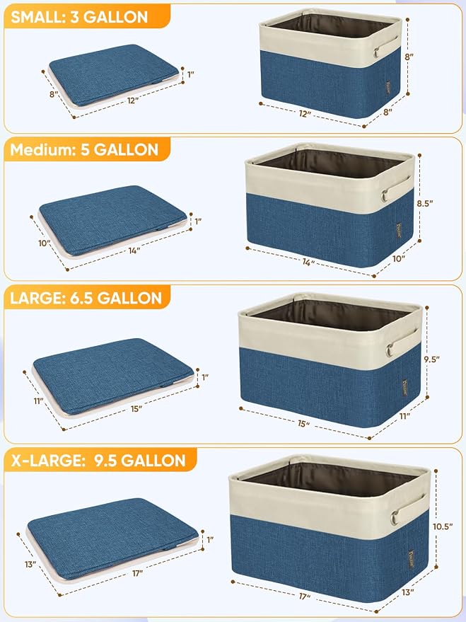 BALEINE 4 Pack Fabric Closet Storage Bins for Shelves, Linen Closet Organizers and Storage, Decorative Baskets for Organizing, Shelf, Clothes, Home, Office (Navy Blue, 14''x10''x8.5'')