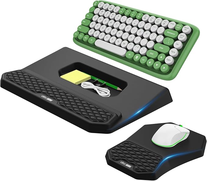 Ergonomic Wrist Rest with Keyboard Stand and Mouse Pad for Easy Typing | Keyboard Holder with Storage Slot, Mousepad for Carpal Tunnel Pain Relief with Massage Bulge and Slow Rebound Memory Foam