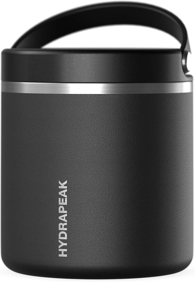 Hydrapeak 25oz Stainless Steel Vacuum Insulated Food Jar for Hot Food and Cold Food, Wide Mouth Leak-Proof Soup Jar for Adults, 10 Hours Hot and 16 Hours Cold (Black)