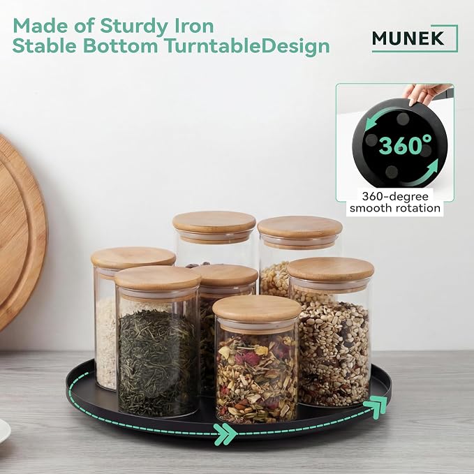 MUNEK 9" Lazy Susan Organizer,Metal Rotating Spice Rack Organization,Lazy Susan for Table Top,Pantry, Bathroom, Vanity, Black