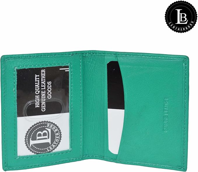 Leatherboss Slim Thin Leather Credit Card Id Mini Wallet Holder Bifold Driver's License Safe (Green)