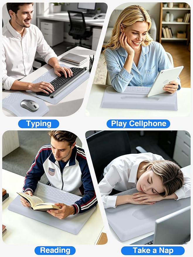 Ergonomic Wrist Rest with Keyboard Stand and Mouse Pad for Easy Typing | Keyboard Holder with Storage Slot, Mousepad for Carpal Tunnel Pain Relief with Massage Bulge and Slow Rebound Memory Foam