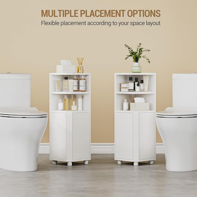 Hzuaneri Corner Cabinet, Small Bathroom Corner Cabinet with Doors | Narrow Storage Cabinets with Adjustable Shelves, Bathroom Organizers and Storage for Small Space, White BC21003X