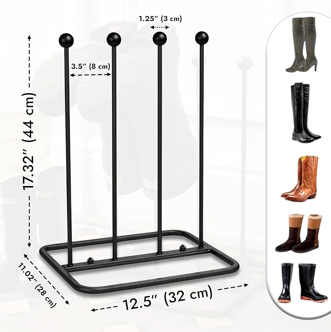 ARSUK Boot Rack Shoe Organizer for Tall Welly Boots - Free-Standing cowboy Boot Storage, Rain Boots Holder Stand, 10mm Thick Wrought Iron, Matt Black for Closet, Entryway, Garage (2 Pair)