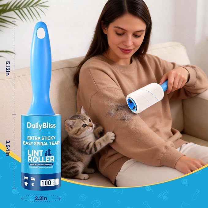 Extra Sticky Lint Roller for Pet Hair, 800 Sheets with 2 Handles | Easy Spiral Tear Lint Rollers,Lint Remover for Clothes, Dog and Cat Hair Remover with Ergonomic Handle