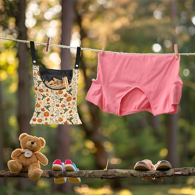 Hummingbird Pumkpin Clothespin Bag with Hanging Rope 14.5 x 12 Inch Summer Waterproof Laundry Clothes Pin Holder Clothespin Storage Organizer with Large Opening