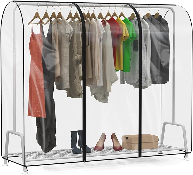 Zilink Clear Garment Rack Cover Transparent Clothes Rack Cover 72 in | Waterproof, Dustproof, Breathable, 2 Durable Zippers, Clear Clothing Rack Cover for Garment Rack (Rack Not Included)