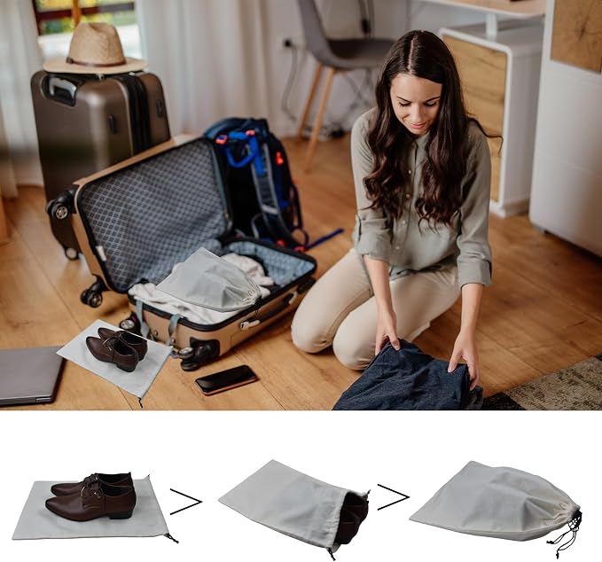 GONGKANGYUAN 2 Pack Shoe Bags for Travel Flannel Single Shoe Pouch with Drawstring for Men Women Travel Protecting Storing Shoes