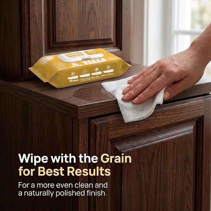 Air Jungles Wood Furniture Cleaner Wipes 70 Count (3 Packs), XL 8x10 Inch | Clean, Protect, Polish Wood Tables, Chairs, Cabinets, Desks, With Vitamin E Gentle For Skin, Lemon Scent