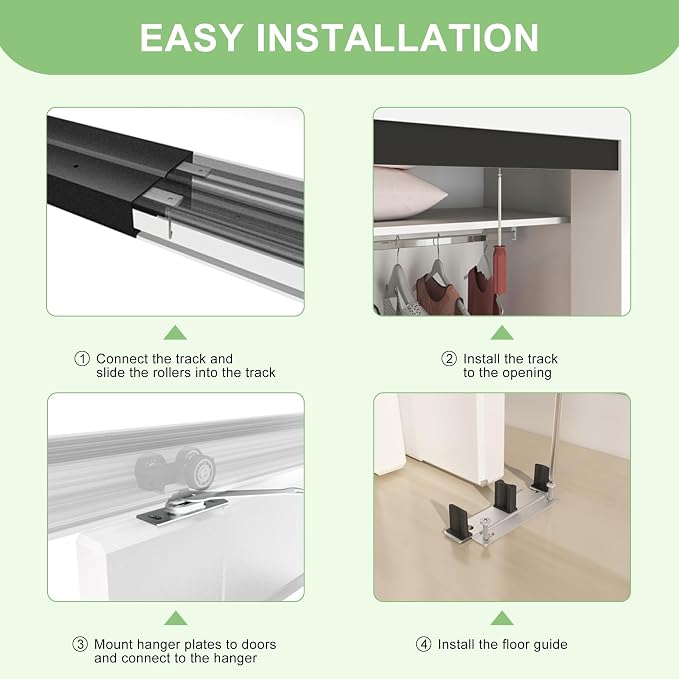 5FT/60(Double 2.5FT) Bypass Door Hardware, Aluminum Double-Closing Sliding Closet Door Hardware with Finger Pull Included, Smoothly and Quietly, Fit Door Thickness 1 3/8" or 1 3/4", Black