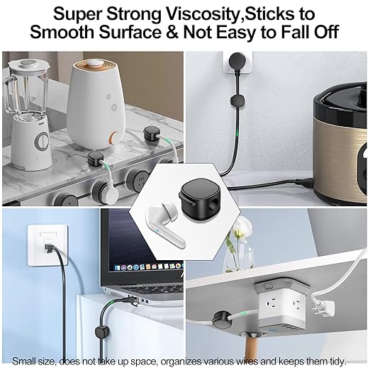 6 Pack Magnetic Cable Clips & Silicon Cable Ties,Cord Holder Cable Smooth Adjustable Desk Organizer,Under Desk Cable Management,Adhesive Home Office Keeper
