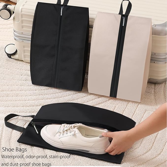 Shoe Bag for Travel, Waterproof Extra Large Shoe Storage Organizer with Handle, Multi-Functional Odor-Resistant Shoe Pouch for Gym, Soccer, Golf, Tennis Soccer Cleats Bag 16.5 x 9.8 Inches (Black)