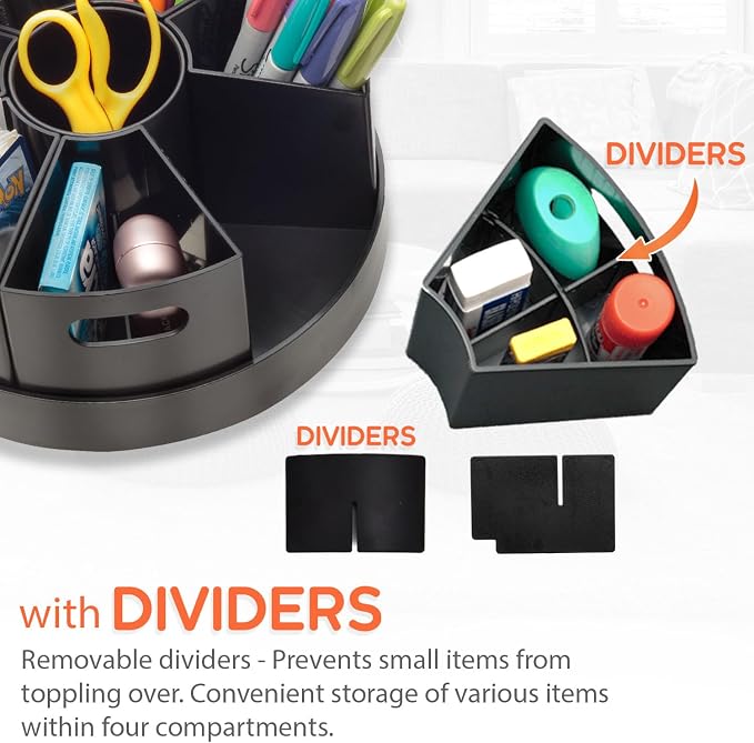 Black Rotating Desk Organizer Lazy Susan Caddies for Home School Office Supplies, Pens, Markers and Art Supplies for Classroom