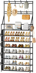 OYREL Shoe Rack 8 Tier Large Shoe Organizer Storage 32-40 Pairs | Metal Shoe Storage Rack with Hooks and Side Pocket for Entrance Entryway Closet Shoe Shelf Holder