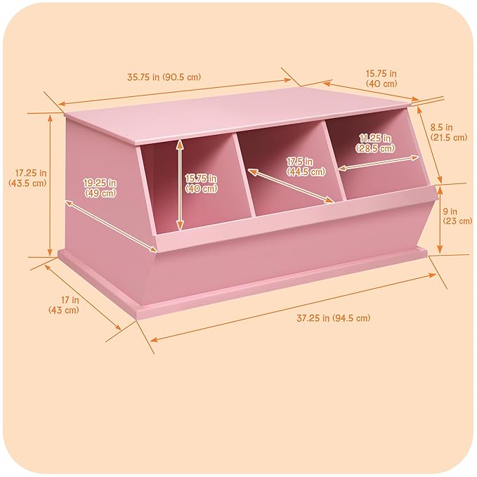Badger Basket Stackable 3-Bin Storage Cubby - Modular Toy and Craft Organizer with Wide Mouth Bins, Expandable Design, Solid Panel Construction - Compatible with Other Units - Pink