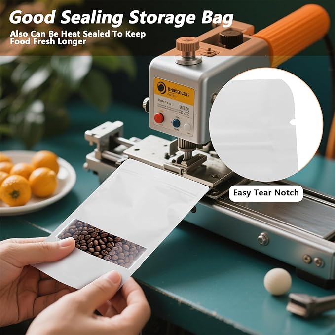 50PCS Foil Pouch Mylar Bags with Clear Window,ULIFESTAR Stand Up Sealable Bags with Tear Notches,Resealable for Food,Party Favors,Gift Packaging and Small Business(18 * 26cm/7.09 * 10.24",White)
