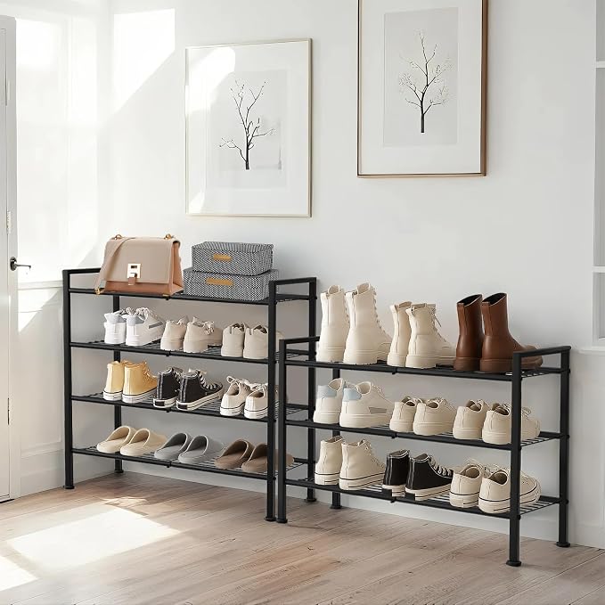 4-Tier Shoe Rack,Metal Simple Narrow Shoe Storage | Organizer Shelf for Closet,Entryway, Bedroom,Garage (Black, 4 Tier)
