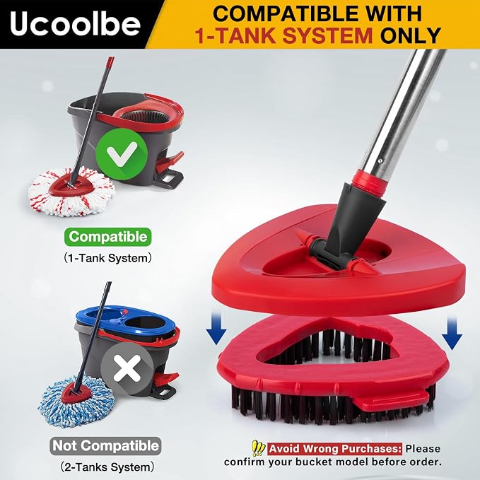 Scrubber Mop Head for O-Cedar EasyWring 1-Tank Mop Head, 2-Pack Scrub Brush | 2 Spin mop scrub brush only; not for RinseClean 2-Tank. Firm nylon bristles clean grout, tile, toilets, decks, glass & walls.