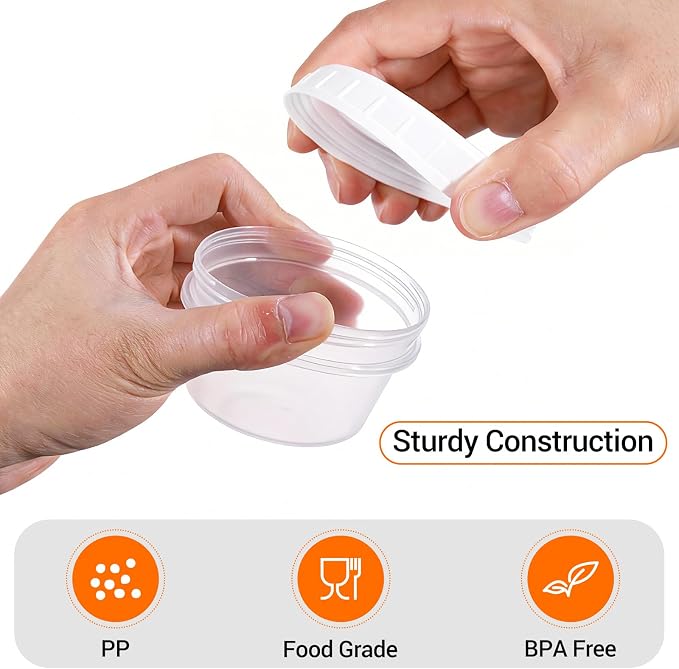 DEMORA 6 oz Small Plastic Containers with Twist on Lids [20 Sets], Stackable Little Food Storage Containers for Snack Lunch Meal Prep Salad Dressings, Freezer/Microwave/Dishwasher Safe, BPA Free