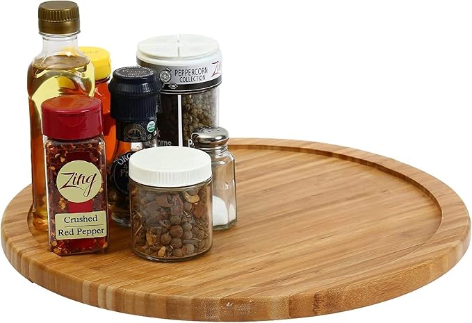 YBM Home Bamboo Wooden Non-Skid Lazy Susan Turntable Fully Rotating Pantry Cabinet
